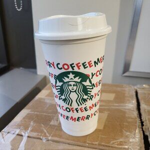 Starbucks 2013 Holiday Reusable 16 oz Plastic Cup Merry Coffee GUC SEE PICTURES